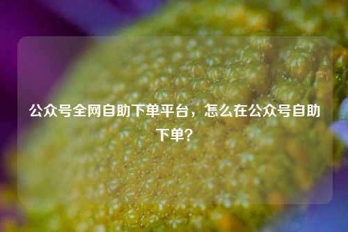 公众号全网自助下单平台，怎么在公众号自助下单？